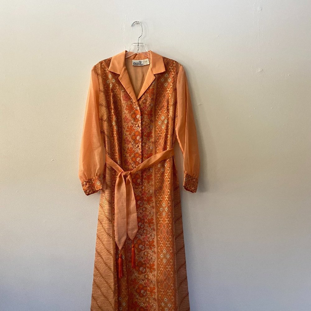 Alfred Shaheen: Vintage Long-Sleeve Orange Maxi Dress / California Hawaii